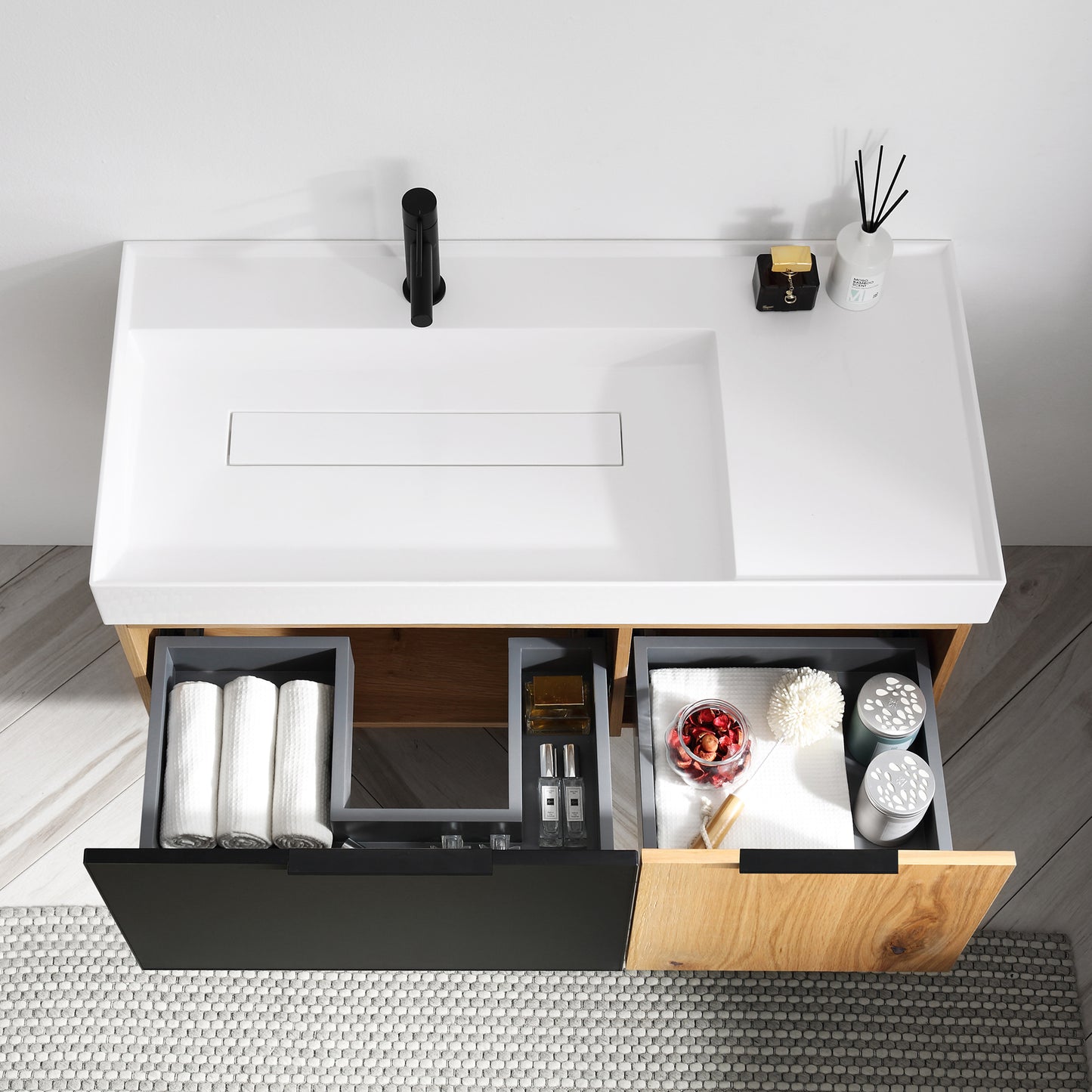Lugano 42" Wall Mounted Bathroom Vanity with Reinforced Acrylic Integrated Sink Top