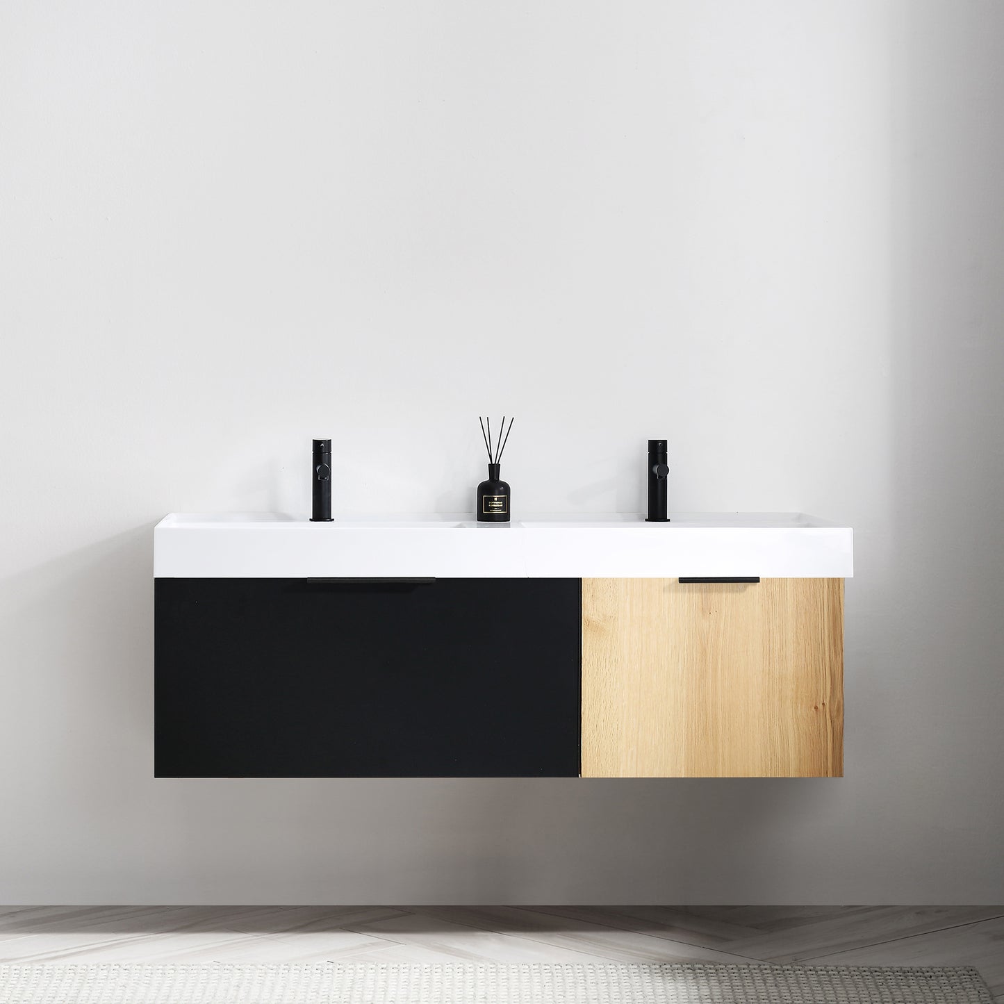 Lugano 55" Wall Mounted Bathroom Vanity with Reinforced Acrylic Integrated Sink Top