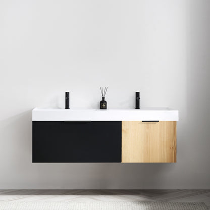 Lugano 55" Wall Mounted Bathroom Vanity with Reinforced Acrylic Integrated Sink Top