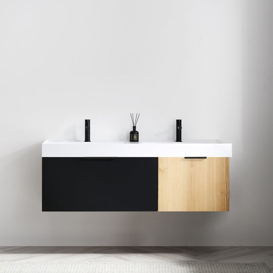 Lugano 55" Wall Mounted Bathroom Vanity with Reinforced Acrylic Integrated Sink Top