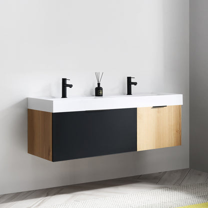 Lugano 55" Wall Mounted Bathroom Vanity with Reinforced Acrylic Integrated Sink Top