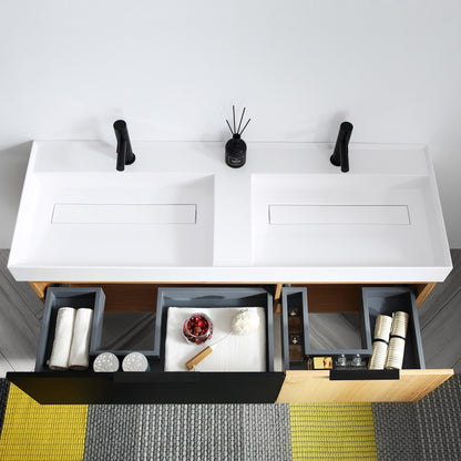Lugano 55" Wall Mounted Bathroom Vanity with Reinforced Acrylic Integrated Sink Top
