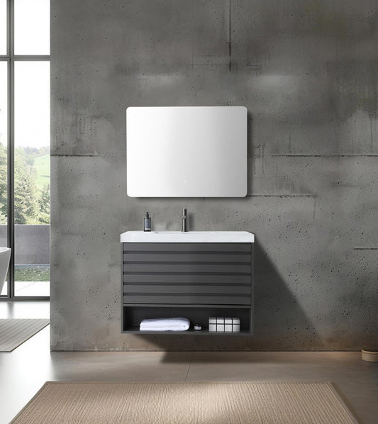 Matera 36 inch Charcoal wall mounted bathroom vanity, Base Only cabinet