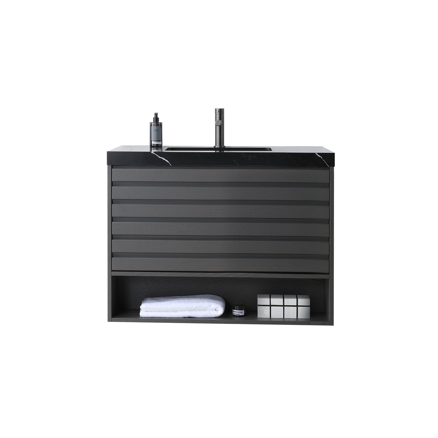 Matera 36 inch Charcoal wall mounted bathroom vanity with Black Marquina Quartz top