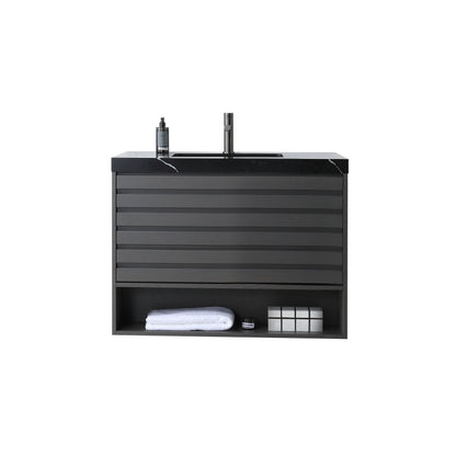 Matera 36 inch Charcoal wall mounted bathroom vanity with Black Marquina Quartz top