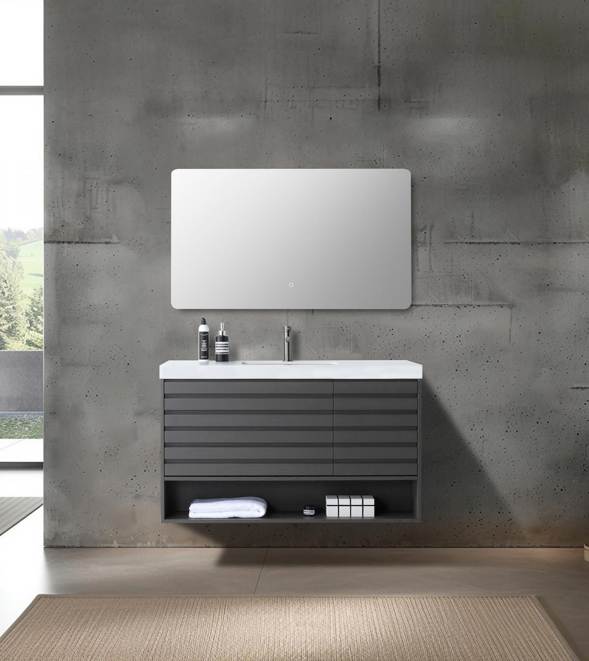 Matera 48 inch Charcoal wall mounted bathroom vanity, Base Only cabinet