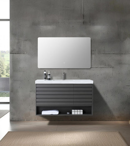 Matera 48 inch Charcoal wall mounted bathroom vanity with Pure White Quartz top