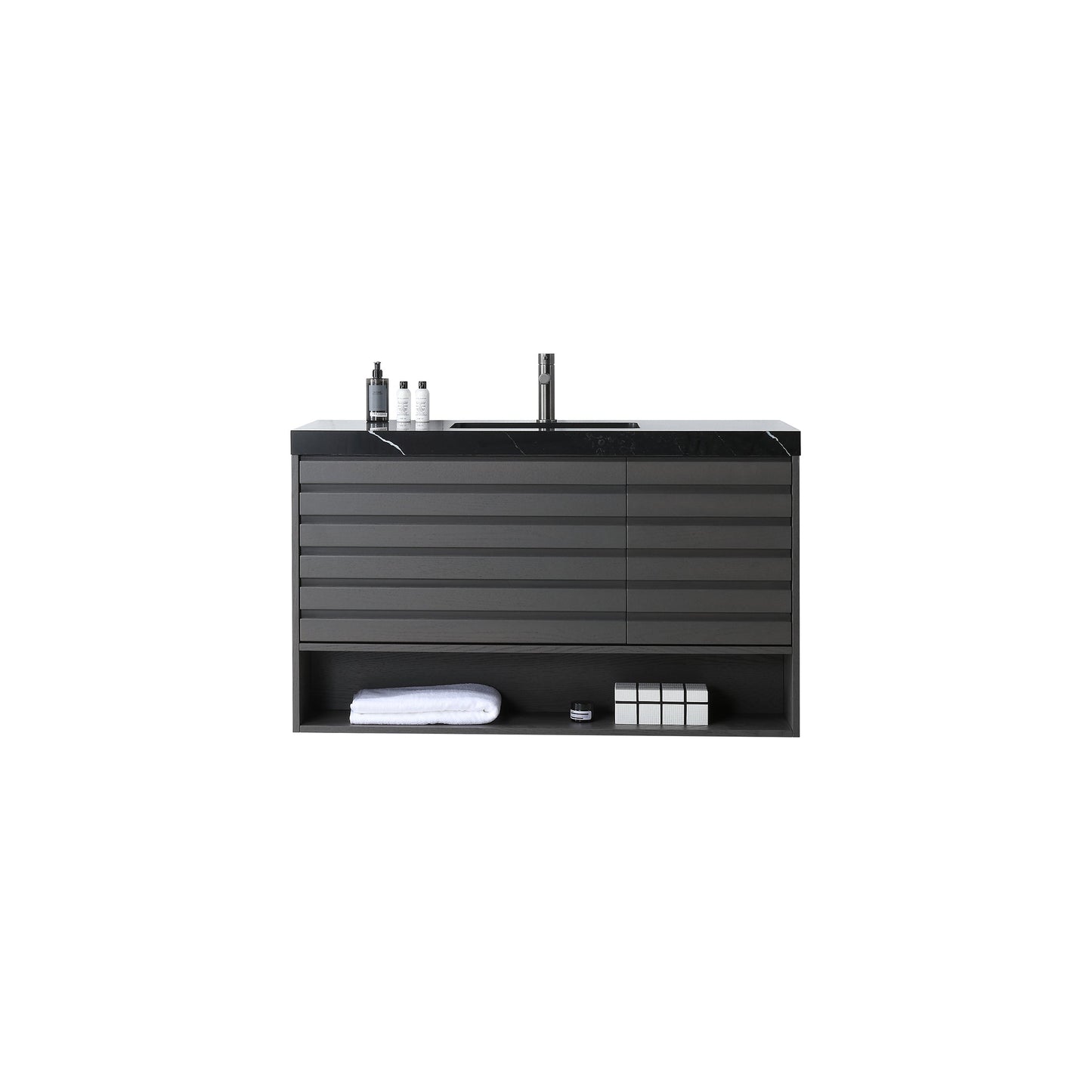 Matera 48 inch Charcoal wall mounted bathroom vanity with Black Marquina Quartz top