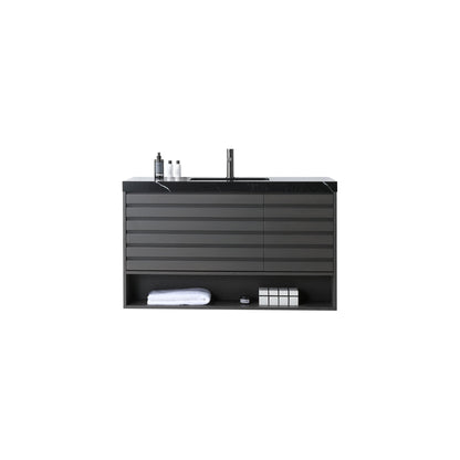 Matera 48 inch Charcoal wall mounted bathroom vanity with Black Marquina Quartz top