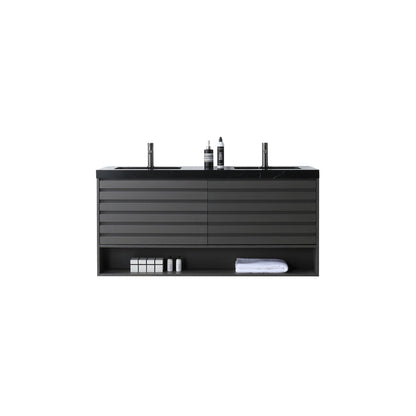 Matera 60 inch Double Charcoal wall mounted bathroom vanity with Black Marquina Quartz top