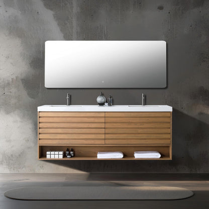 Matera 72 inch Double Pecan Oak wall mounted bathroom vanity, Base Only cabinet