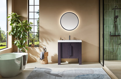 Munich 36 inch freestanding bathroom vanity in Espresso Oak with quartz top