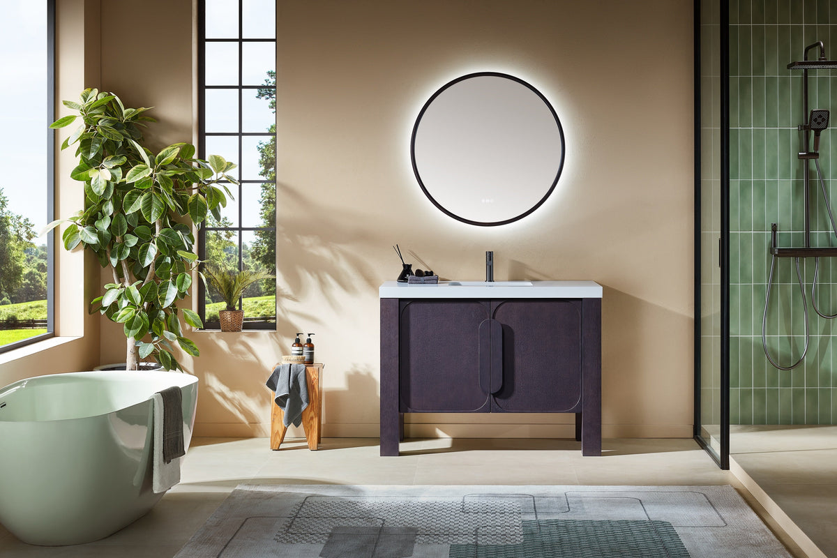 Munich 48 inch freestanding bathroom vanity in Espresso Oak with quartz top