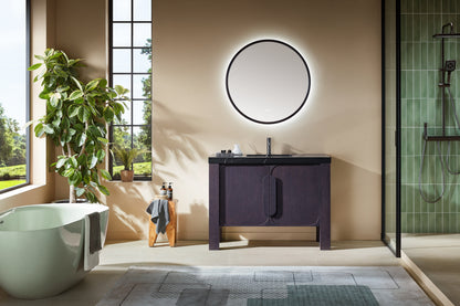 Munich 48 inch freestanding bathroom vanity in Espresso Oak with Black Marquina quartz top