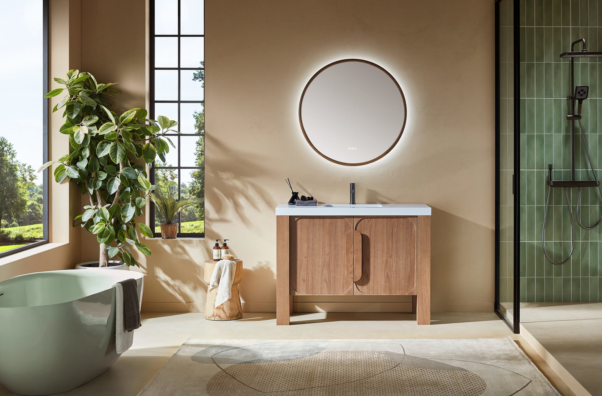 Munich 48 inch freestanding bathroom vanity in Natural Teak with quartz top
