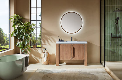 Munich 48 inch freestanding bathroom vanity in Natural Teak with quartz top