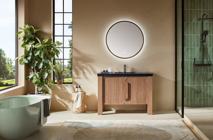 Munich 48 inch freestanding bathroom vanity in Natural Teak with Black Marquina quartz top