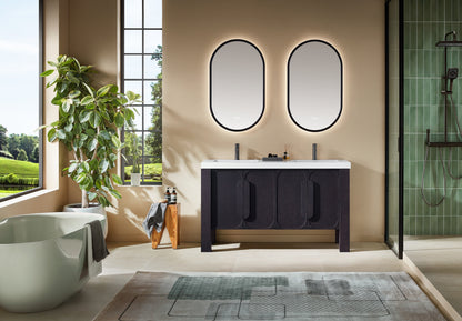 Munich 60 inch double freestanding bathroom vanity in Espresso Oak with quartz top