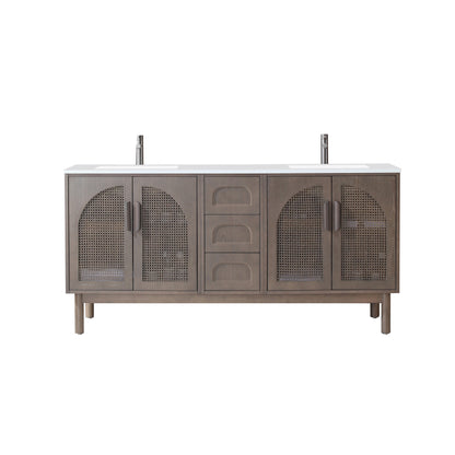 Nara 72" Freestanding Bathroom Vanity with Pure White Quartz Top and Ceramic Undermount Sinks