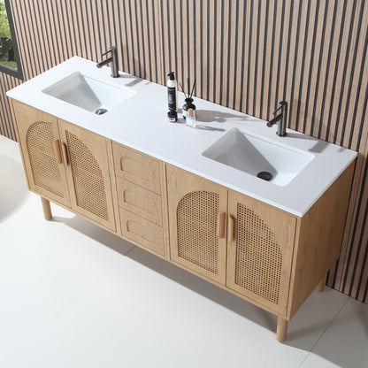 Nara 72" Freestanding Bathroom Vanity with Pure White Quartz Top and Ceramic Undermount Sinks