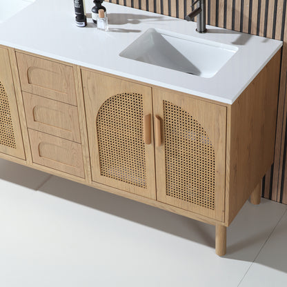 Nara 72" Freestanding Bathroom Vanity with Pure White Quartz Top and Ceramic Undermount Sinks