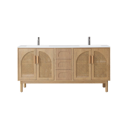 Nara 72" Freestanding Bathroom Vanity with Pure White Quartz Top and Ceramic Undermount Sinks