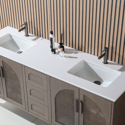 Nara 72" Freestanding Bathroom Vanity with Pure White Quartz Top and Ceramic Undermount Sinks