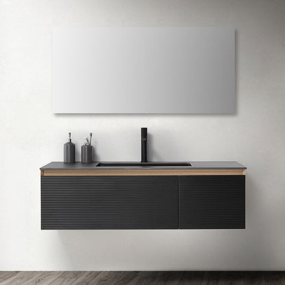 Oslo 48" Wall Mounted Bathroom Vanity with Black Sintered Stone Top and Premium Grade ATH Matte Black Solid Surface Undermount Sink