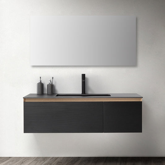 Oslo 48" Wall Mounted Bathroom Vanity with Black Sintered Stone Top and Premium Grade ATH Matte Black Solid Surface Undermount Sink