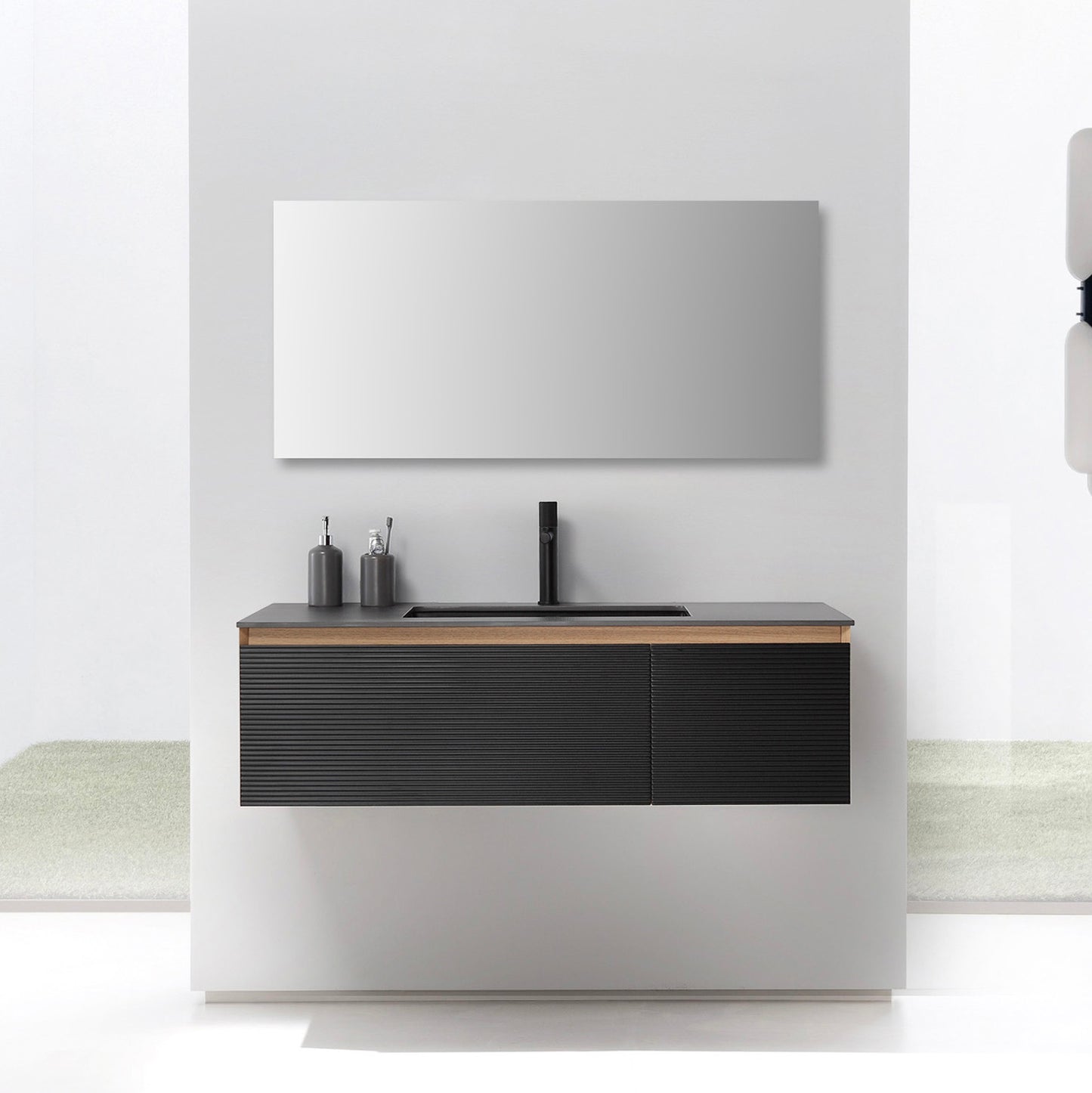 Oslo 48" Wall Mounted Bathroom Vanity with Black Sintered Stone Top and Premium Grade ATH Matte Black Solid Surface Undermount Sink