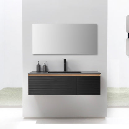 Oslo 48" Wall Mounted Bathroom Vanity with Black Sintered Stone Top and Premium Grade ATH Matte Black Solid Surface Undermount Sink