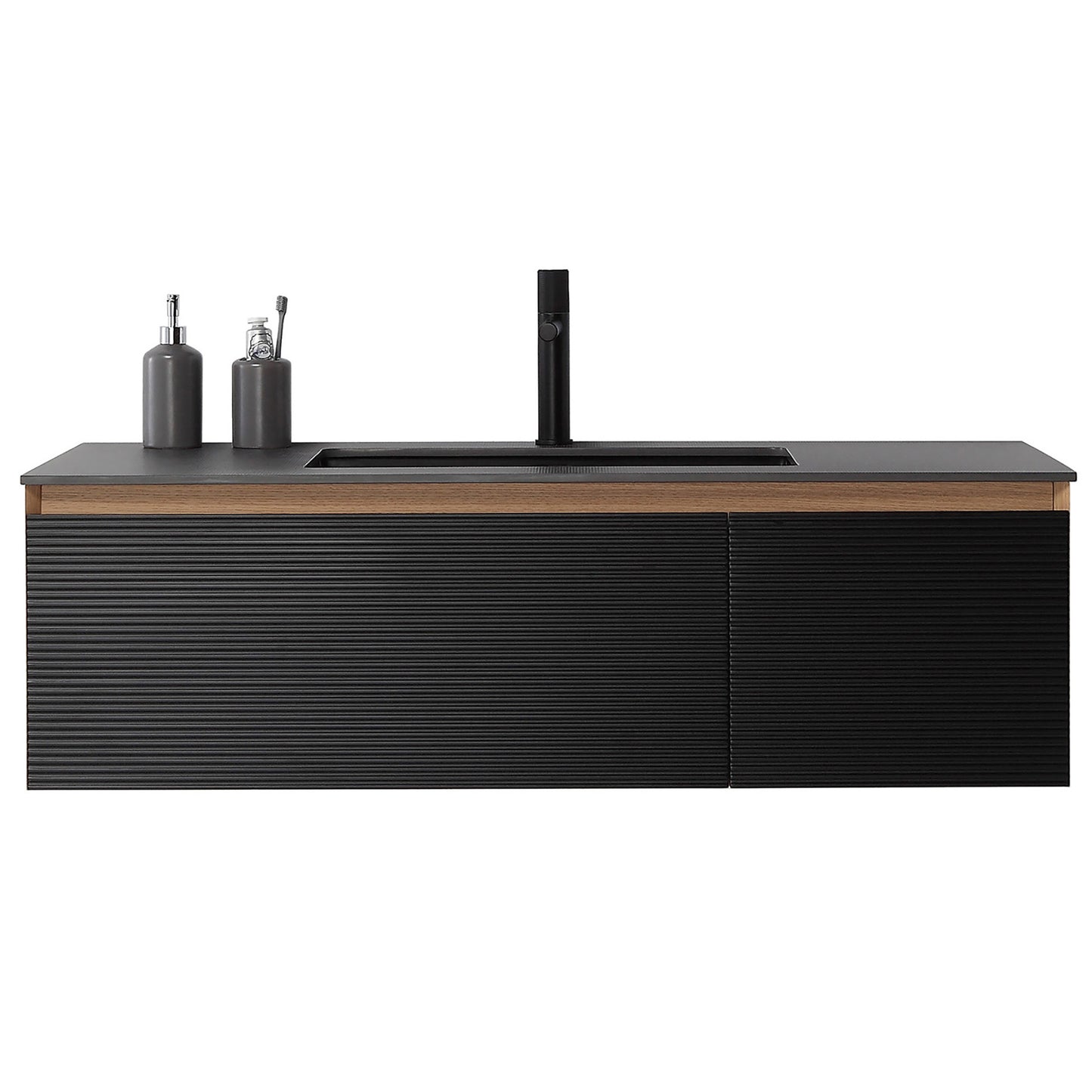 Oslo 48" Wall Mounted Bathroom Vanity with Black Sintered Stone Top and Premium Grade ATH Matte Black Solid Surface Undermount Sink