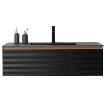 Oslo 48" Wall Mounted Bathroom Vanity with Black Sintered Stone Top and Premium Grade ATH Matte Black Solid Surface Undermount Sink