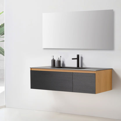 Oslo 48" Wall Mounted Bathroom Vanity with Black Sintered Stone Top and Premium Grade ATH Matte Black Solid Surface Undermount Sink