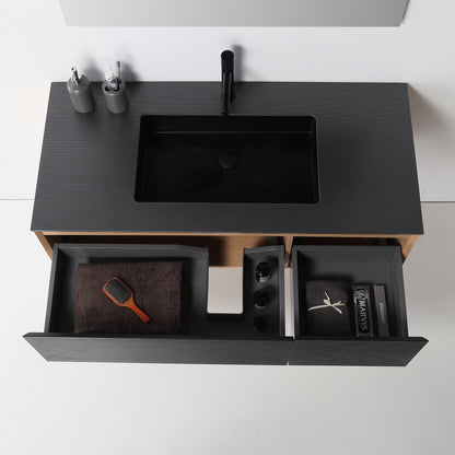 Oslo 48" Wall Mounted Bathroom Vanity with Black Sintered Stone Top and Premium Grade ATH Matte Black Solid Surface Undermount Sink