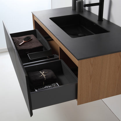 Oslo 48" Wall Mounted Bathroom Vanity with Black Sintered Stone Top and Premium Grade ATH Matte Black Solid Surface Undermount Sink