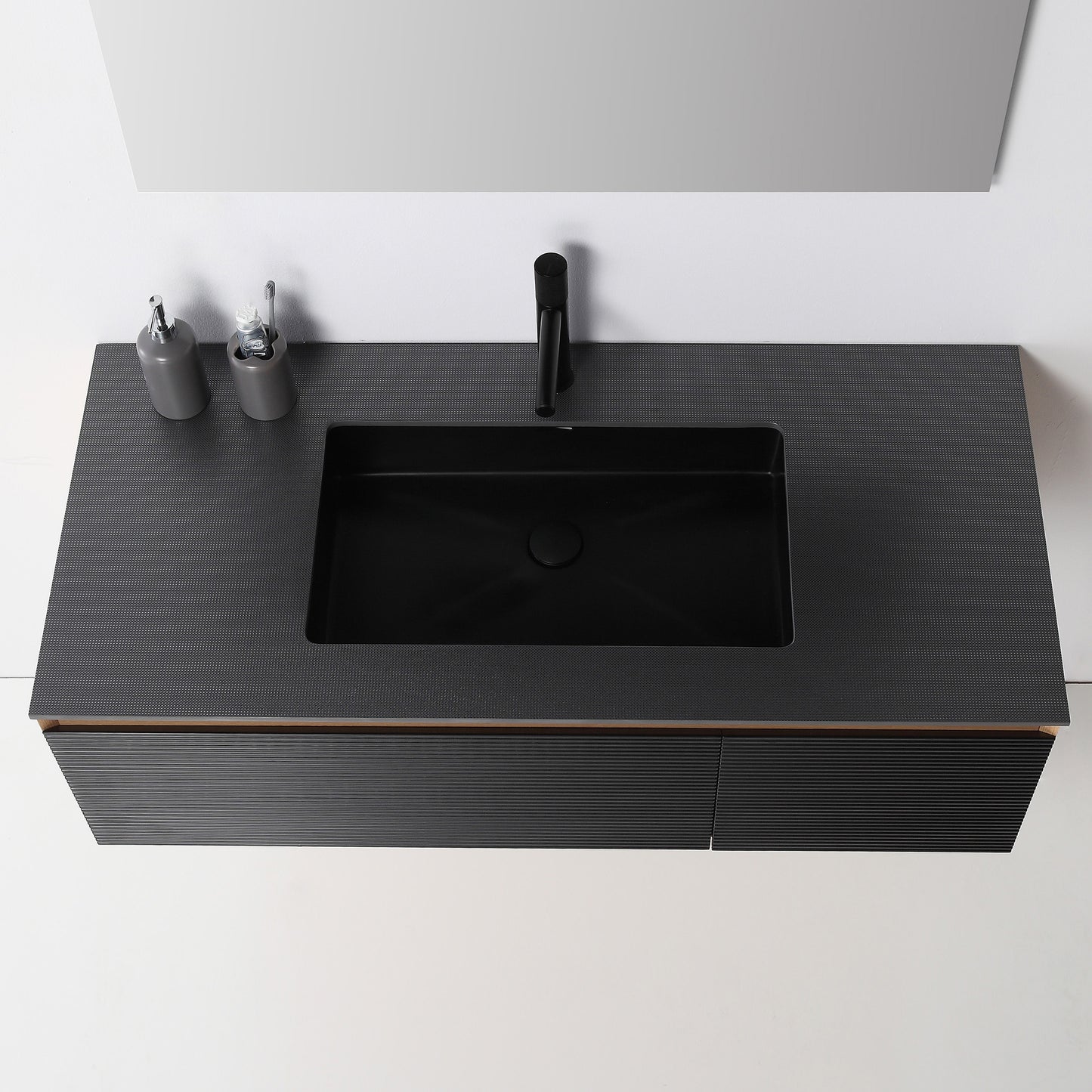 Oslo 48" Wall Mounted Bathroom Vanity with Black Sintered Stone Top and Premium Grade ATH Matte Black Solid Surface Undermount Sink