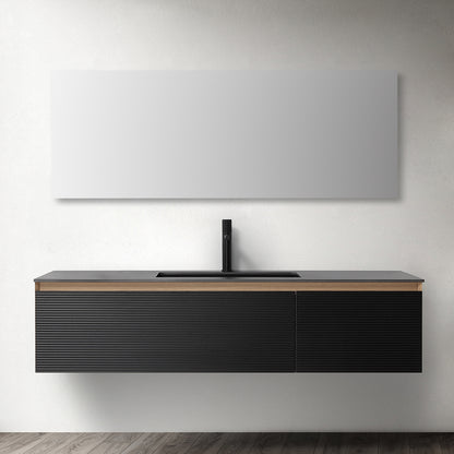 Oslo 60" Wall Mounted Bathroom Vanity with Black Sintered Stone Top and Premium Grade ATH Matte Black Solid Surface Undermount Sinks