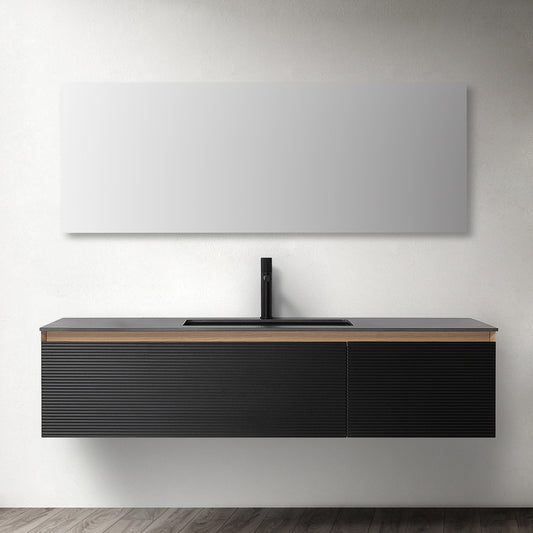 Oslo 60" Wall Mounted Bathroom Vanity with Black Sintered Stone Top and Premium Grade ATH Matte Black Solid Surface Undermount Sinks