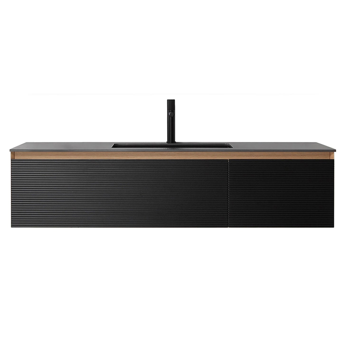 Oslo 60" Wall Mounted Bathroom Vanity with Black Sintered Stone Top and Premium Grade ATH Matte Black Solid Surface Undermount Sinks