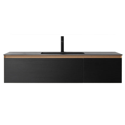 Oslo 60" Wall Mounted Bathroom Vanity with Black Sintered Stone Top and Premium Grade ATH Matte Black Solid Surface Undermount Sinks