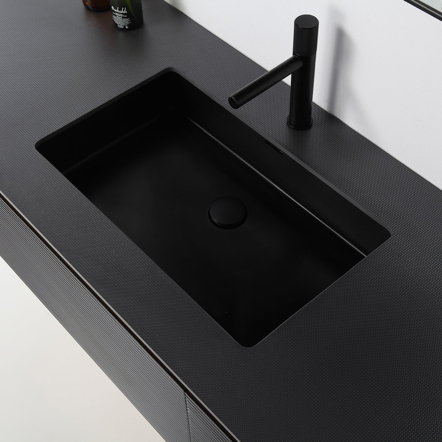 Oslo 60" Wall Mounted Bathroom Vanity with Black Sintered Stone Top and Premium Grade ATH Matte Black Solid Surface Undermount Sinks