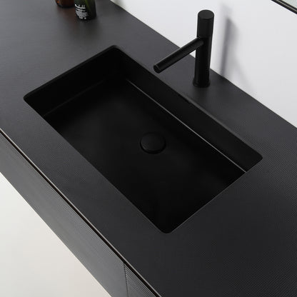 Oslo 60" Wall Mounted Bathroom Vanity with Black Sintered Stone Top and Premium Grade ATH Matte Black Solid Surface Undermount Sinks