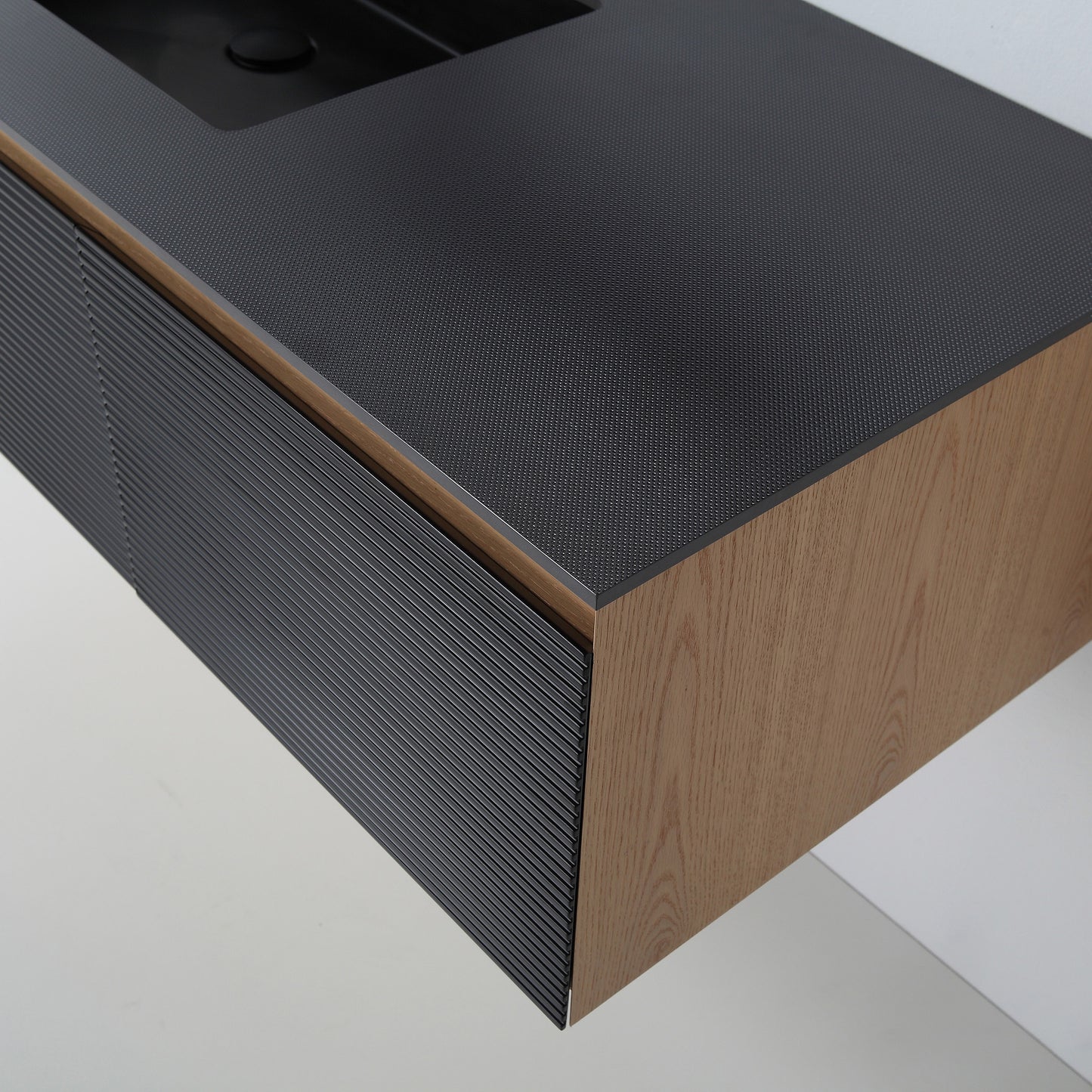 Oslo 60" Wall Mounted Bathroom Vanity with Black Sintered Stone Top and Premium Grade ATH Matte Black Solid Surface Undermount Sinks