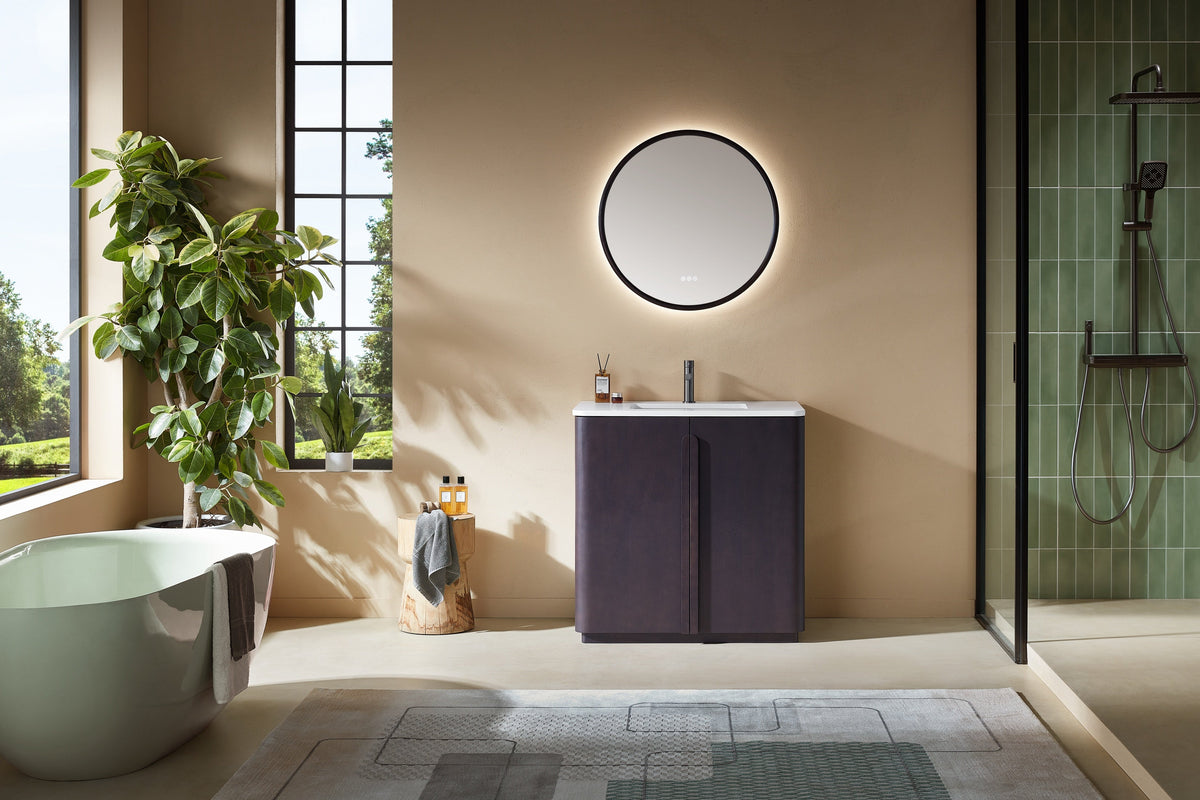 Bathroom Vanity, Espresso Oak, Parma 36 inch, Pure White Quartz Top