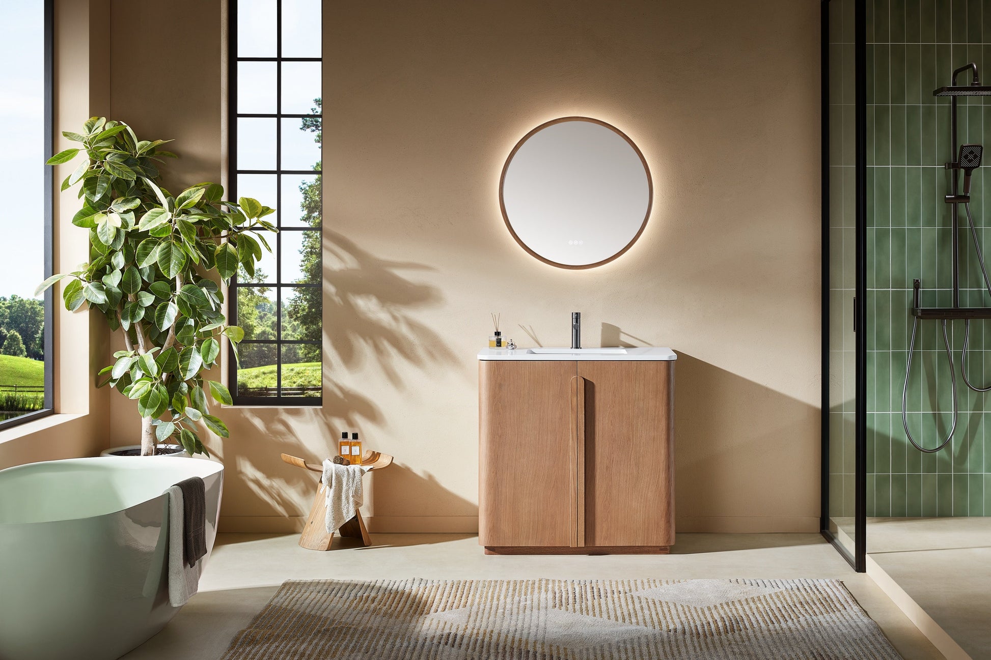 Bathroom Vanity, Natural Teak, Parma 36 inch, Pure White Quartz Top