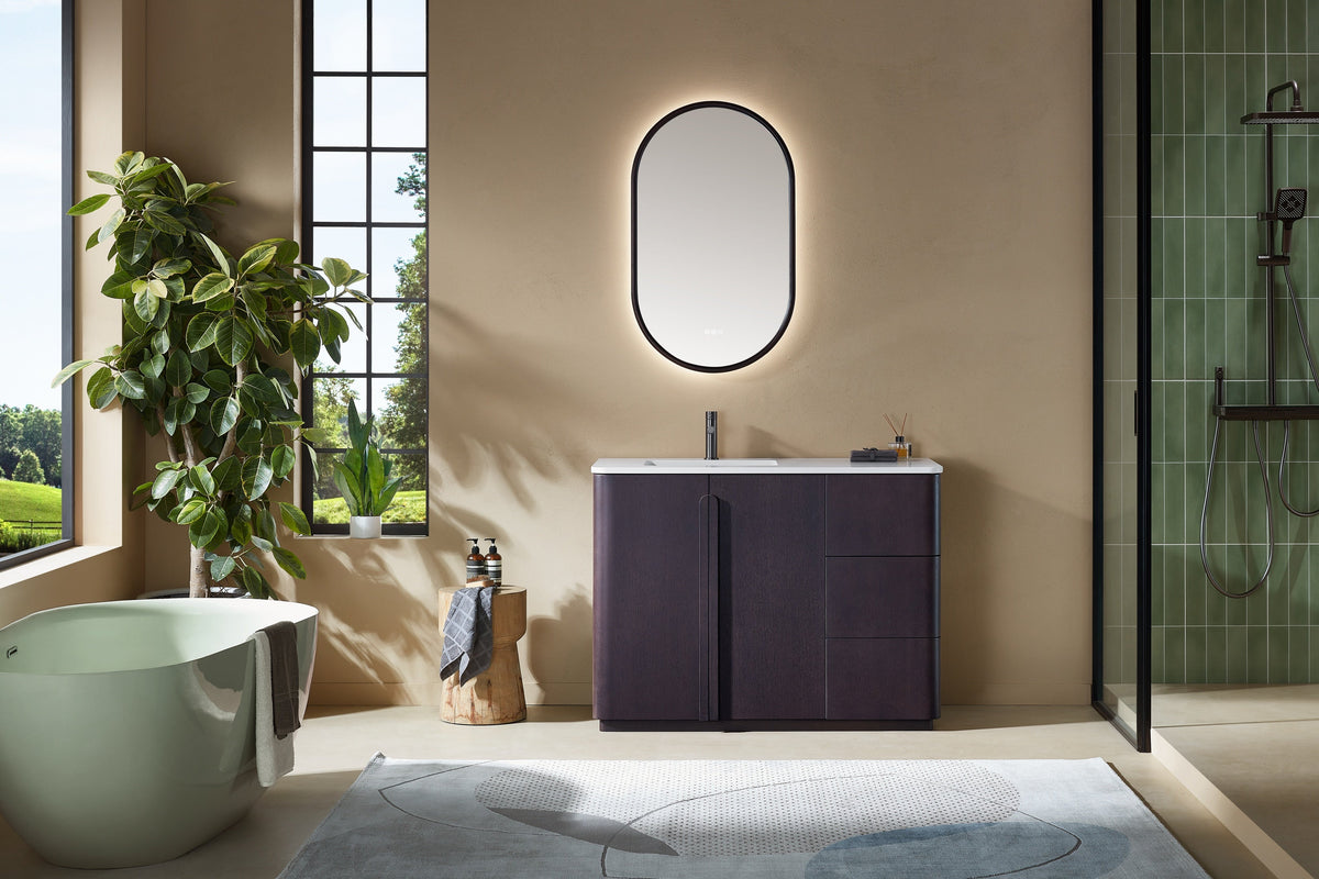 Bathroom Vanity, Espresso Oak, Parma 48 inch, Pure White Quartz Top