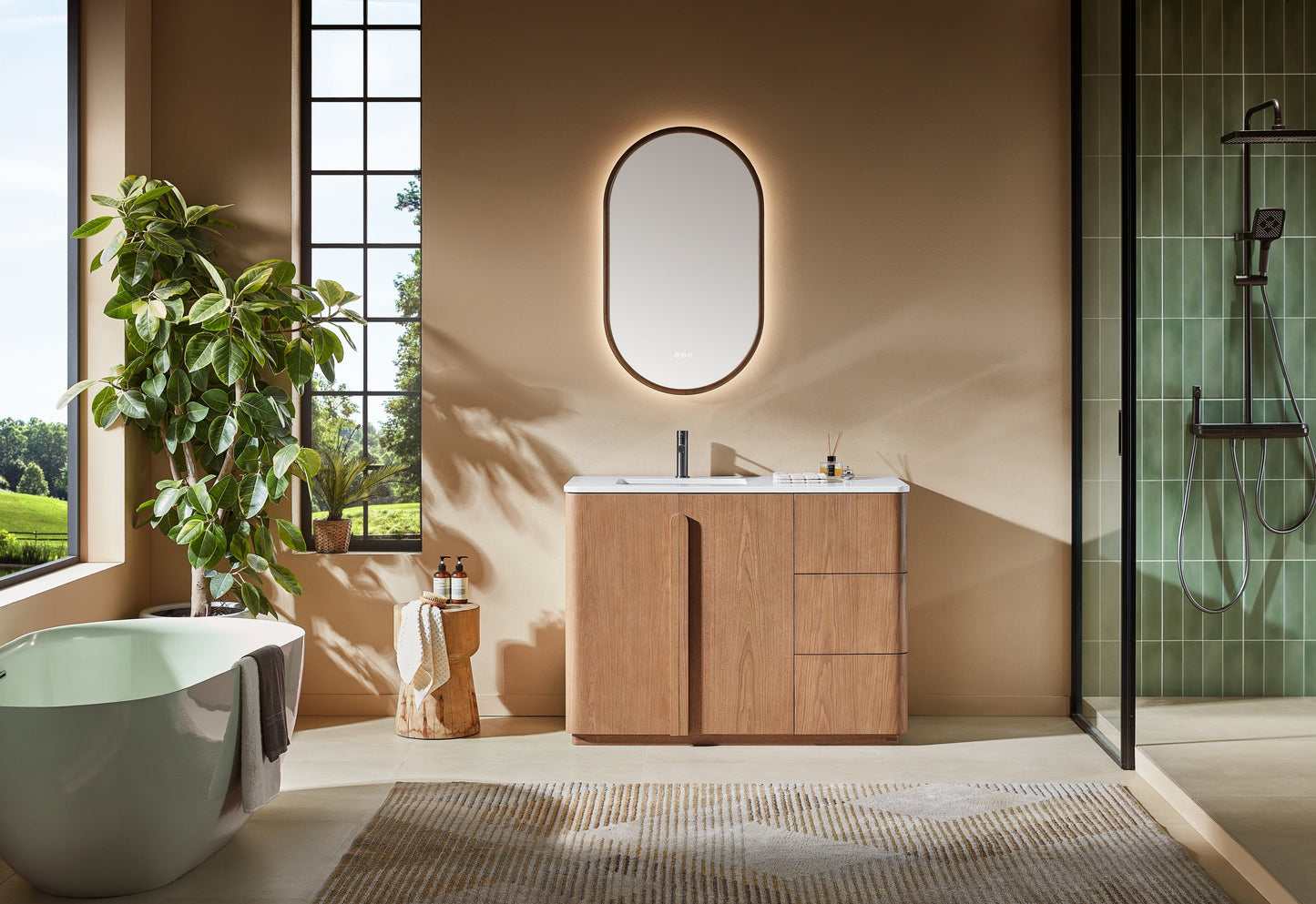 Bathroom Vanity, Natural Teak, Parma 48 inch, Pure White Quartz Top