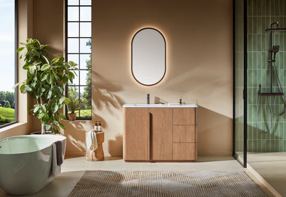 Bathroom Vanity, Natural Teak, Parma 48 inch, Pure White Quartz Top