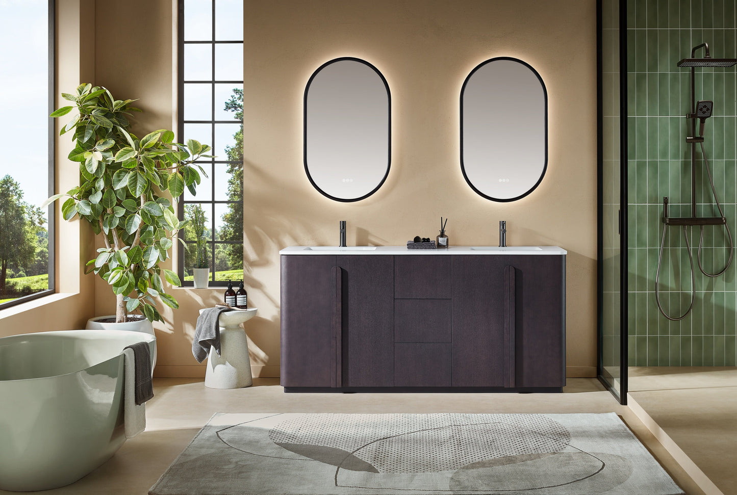 Bathroom Vanity, Espresso Oak, Parma 72 inch, Pure White Quartz Top